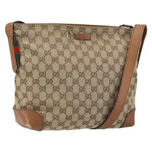 Authentic GUCCI GG Canvas Web Sherry Line Shoulder Bag Beige Gold 337598